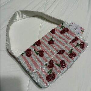 Cherry Beaded Pink and White Women's Bag